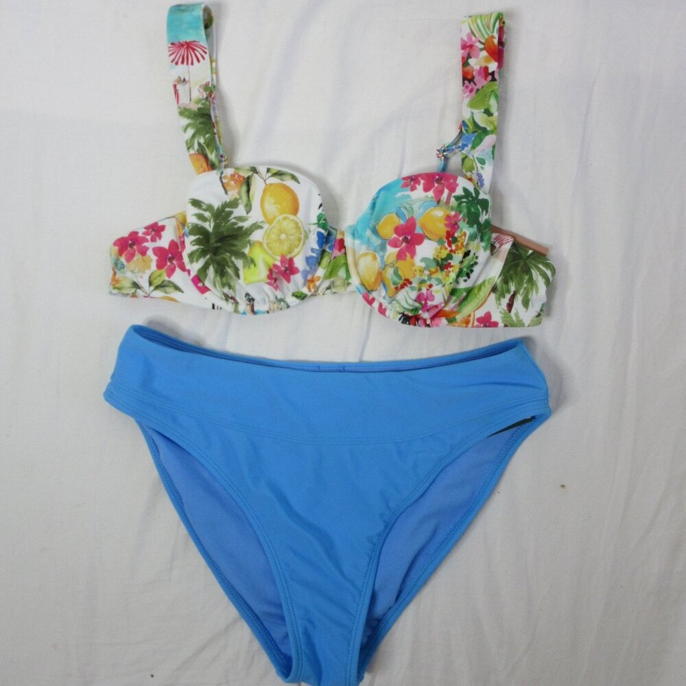 wild fable Shade & Shore 2 Piece Bikini Blue Floral Size Medium and 36B NWT